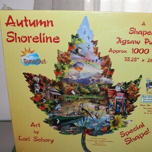 SunsOut Autumn Shoreline Leaf Shaped Jigsaw Puzzle